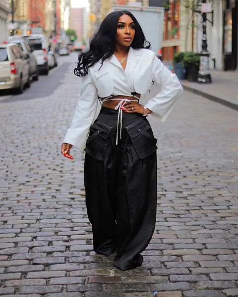 New Style detachable pocket Zipper Fly Loose Wide Leg Cargo Pant CODE: KAR2729