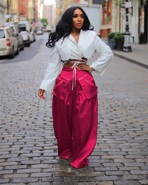 New Style detachable pocket Zipper Fly Loose Wide Leg Cargo Pant CODE: KAR2729