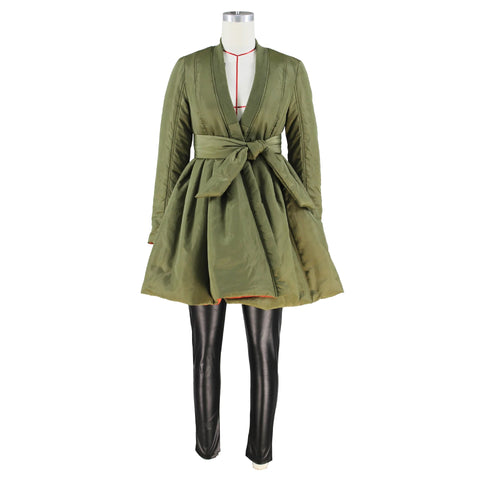 New Winter  Sexy A-Line Pleated V-Neck Full Sleeve with Belt Short Dress CODE: KAR2730