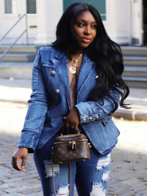 New Fashion Casual Notched Collar Long Sleeve Double Breasted Jacket CODE: KAR2732