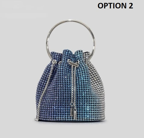 New Luxury Designer Rhinestone Chain Diamond Tassel Round Handle Bucket Bag CODE: KAR2733