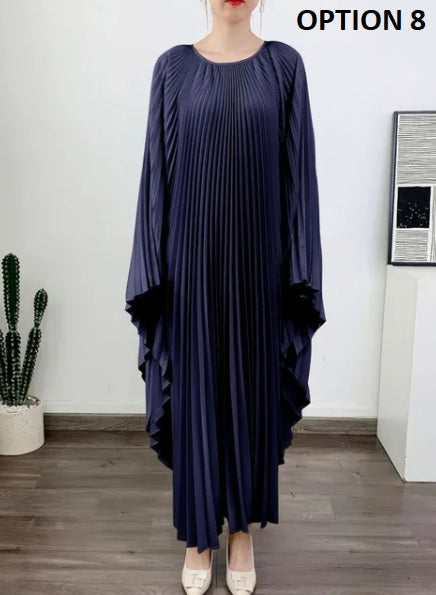 New Autumn Round Neck Batwing Sleeves Loose Large Pleated Irregular Dress CODE: KAR2735