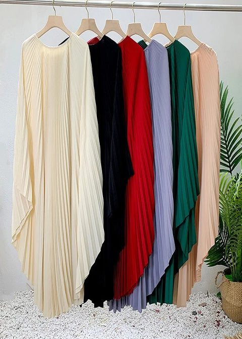 New Autumn Round Neck Batwing Sleeves Loose Large Pleated Irregular Dress CODE: KAR2735