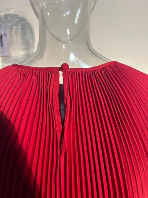 New Autumn Round Neck Batwing Sleeves Loose Large Pleated Irregular Dress CODE: KAR2735
