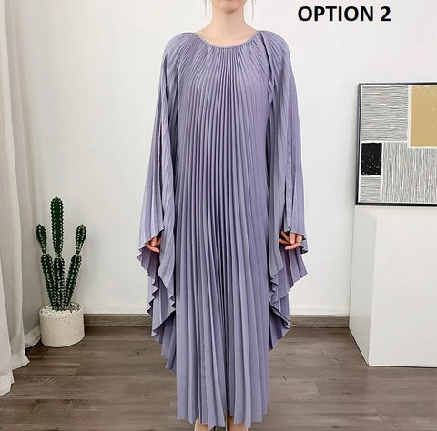 New Autumn Round Neck Batwing Sleeves Loose Large Pleated Irregular Dress CODE: KAR2735