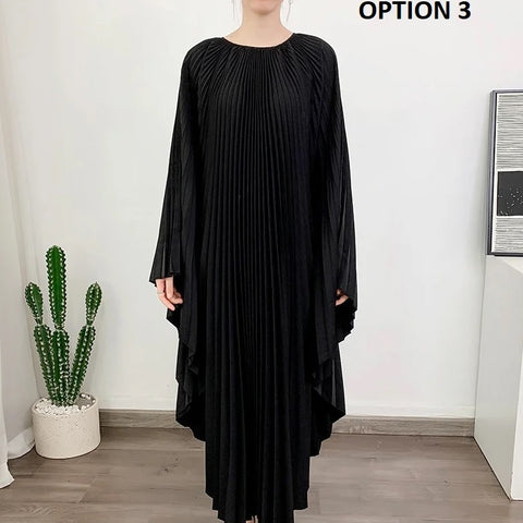 New Autumn Round Neck Batwing Sleeves Loose Large Pleated Irregular Dress CODE: KAR2735