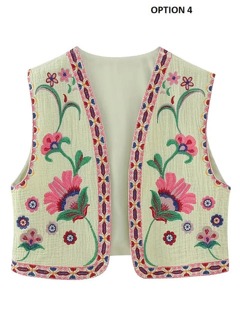 New Summer Vintage Embroidery Sleeveless Vest Top CODE: KAR2736