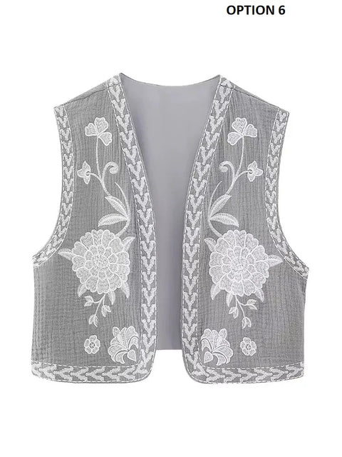 New Summer Vintage Embroidery Sleeveless Vest Top CODE: KAR2736