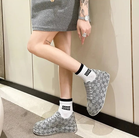New Autumn Rhinestone Casual Platform Glitter Design Slip On Shoe CODE: KAR2737