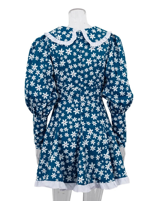 New Fashion Elegant Doll Collar Lantern Sleeve Ruffle Patchwork Mini Dress CODE: KAR2738