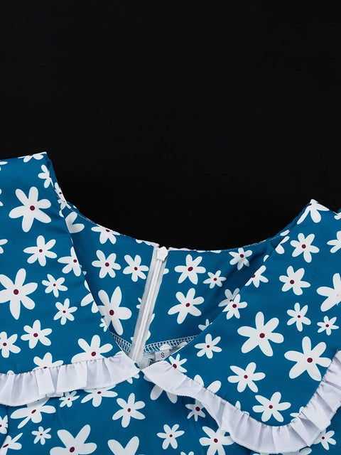 New Fashion Elegant Doll Collar Lantern Sleeve Ruffle Patchwork Mini Dress CODE: KAR2738
