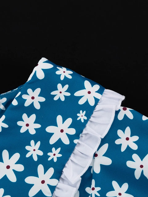 New Fashion Elegant Doll Collar Lantern Sleeve Ruffle Patchwork Mini Dress CODE: KAR2738