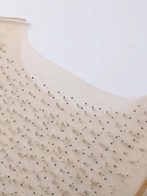 New Summer Sexy Rhinestones See Through O-Neck Long Sleeve Top CODE: KAR2740