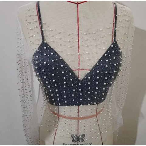 New Summer Sexy Rhinestones See Through O-Neck Long Sleeve Top CODE: KAR2740