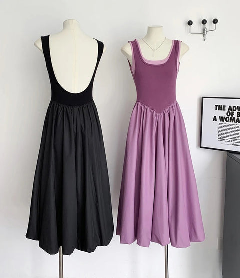 New Summer Patchwork Open Back A Line Midi Long Dress CODE: KAR2741