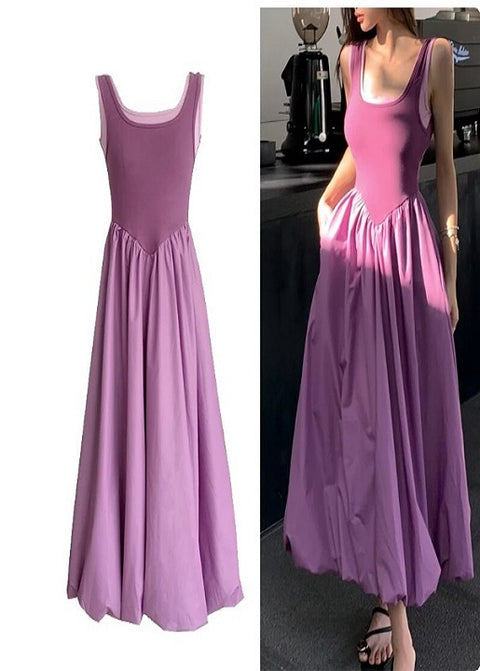 New Summer Patchwork Open Back A Line Midi Long Dress CODE: KAR2741