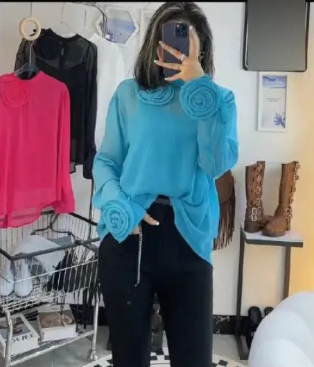 New Fashion Elegant Autumn Long Sleeve 3D Flower Top CODE: KAR2742