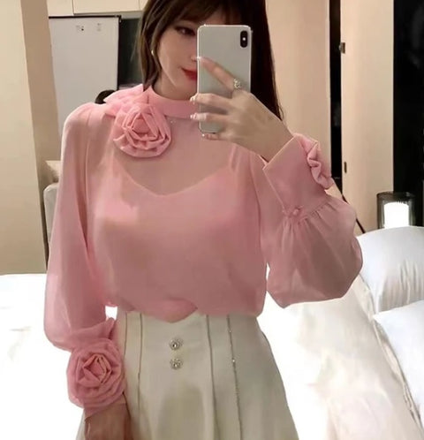 New Fashion Elegant Autumn Long Sleeve 3D Flower Top CODE: KAR2742