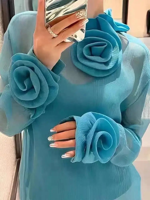 New Fashion Elegant Autumn Long Sleeve 3D Flower Top CODE: KAR2742