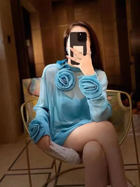 New Fashion Elegant Autumn Long Sleeve 3D Flower Top CODE: KAR2742