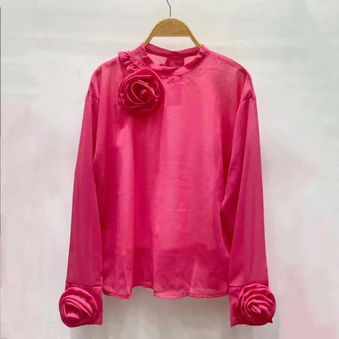 New Fashion Elegant Autumn Long Sleeve 3D Flower Top CODE: KAR2742