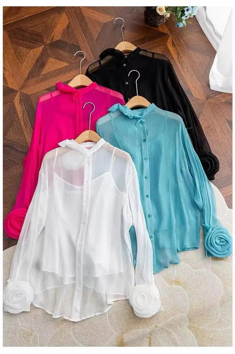 New Fashion Elegant Autumn Long Sleeve 3D Flower Top CODE: KAR2742