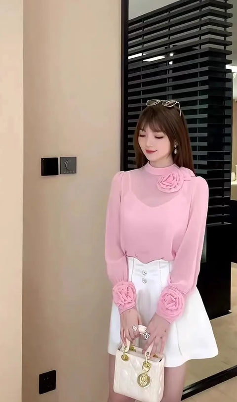 New Fashion Elegant Autumn Long Sleeve 3D Flower Top CODE: KAR2742