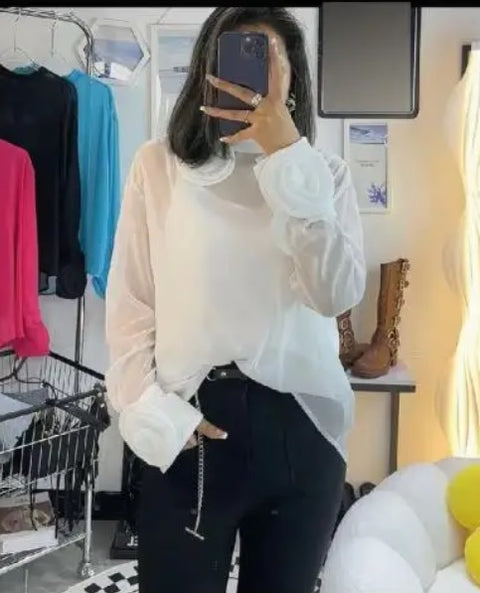 New Fashion Elegant Autumn Long Sleeve 3D Flower Top CODE: KAR2742