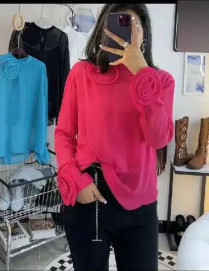 New Fashion Elegant Autumn Long Sleeve 3D Flower Top CODE: KAR2742