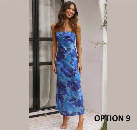 New Summer Sexy Off Shoulder Floral Print Sleeveless Backless Slim Long Dress CODE: KAR2744