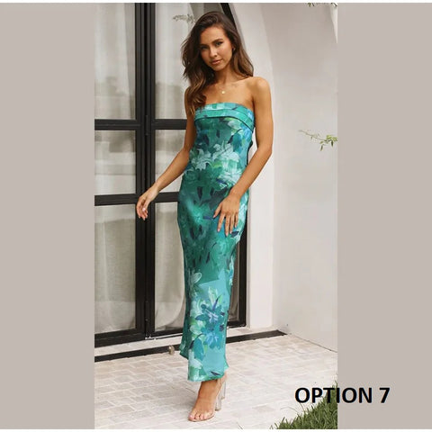 New Summer Sexy Off Shoulder Floral Print Sleeveless Backless Slim Long Dress CODE: KAR2744