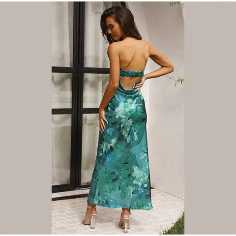 New Summer Sexy Off Shoulder Floral Print Sleeveless Backless Slim Long Dress CODE: KAR2744