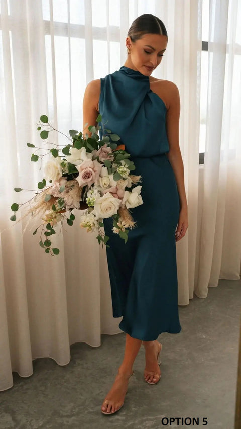 New Elegant Sexy Sleeveless Halter Satin Dress CODE: KAR2745