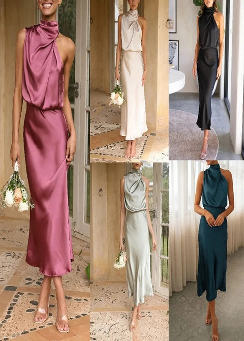 New Elegant Sexy Sleeveless Halter Satin Dress CODE: KAR2745