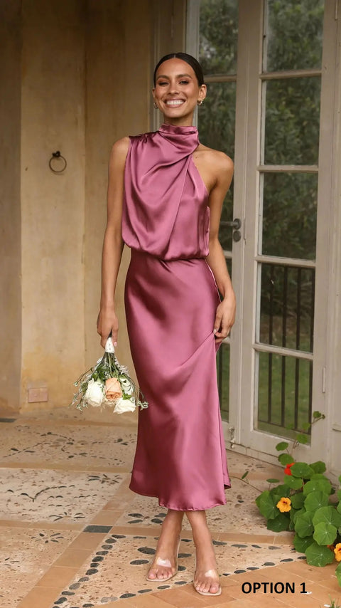 New Elegant Sexy Sleeveless Halter Satin Dress CODE: KAR2745