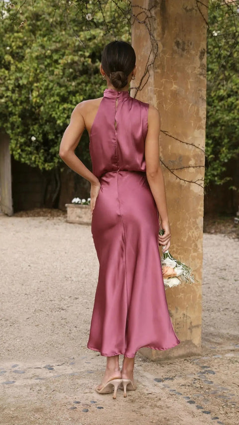 New Elegant Sexy Sleeveless Halter Satin Dress CODE: KAR2745