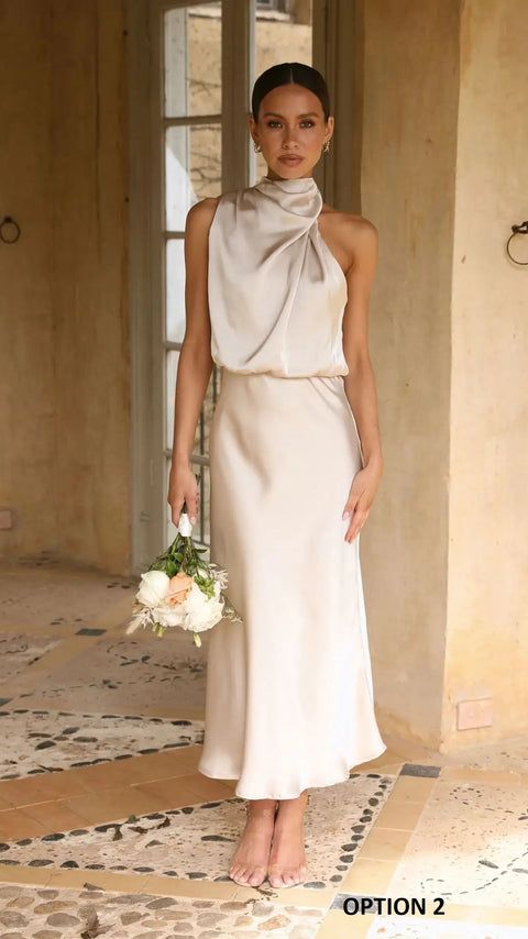 New Elegant Sexy Sleeveless Halter Satin Dress CODE: KAR2745
