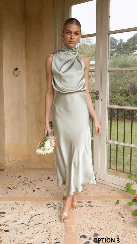 New Elegant Sexy Sleeveless Halter Satin Dress CODE: KAR2745