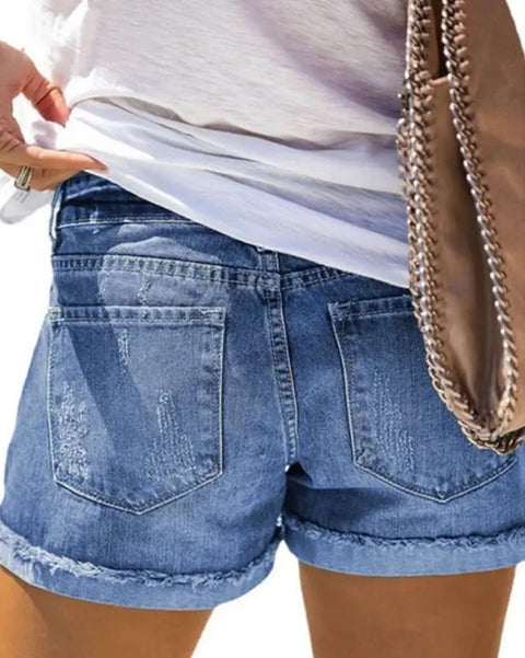 New Fashion Casual Floral Print Patchwork Ripped Short CODE: KAR2747
