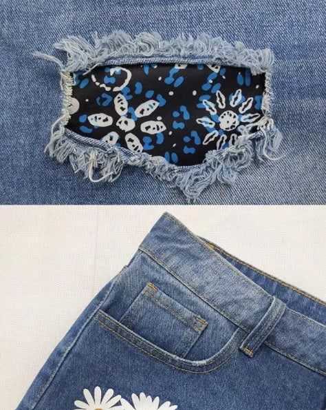 New Fashion Casual Floral Print Patchwork Ripped Short CODE: KAR2747