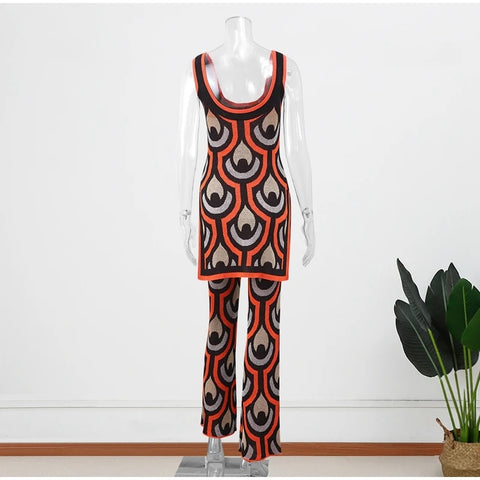 New Autumn Fashion Vest Top And High Waist Flared Pant 2Pcs Set CODE: KAR2753