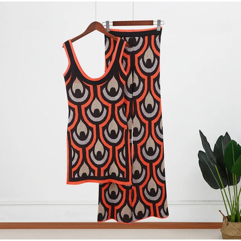 New Autumn Fashion Vest Top And High Waist Flared Pant 2Pcs Set CODE: KAR2753