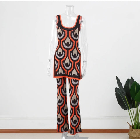 New Autumn Fashion Vest Top And High Waist Flared Pant 2Pcs Set CODE: KAR2753