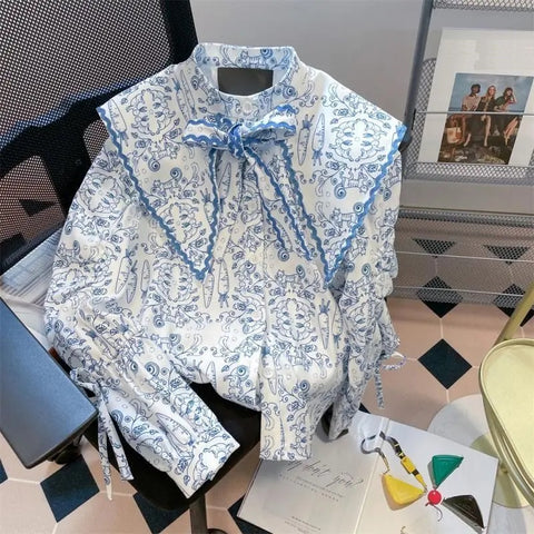 New Long Sleeve Peter Pan Collar Oversized Floral Shirt CODE: KAR2760