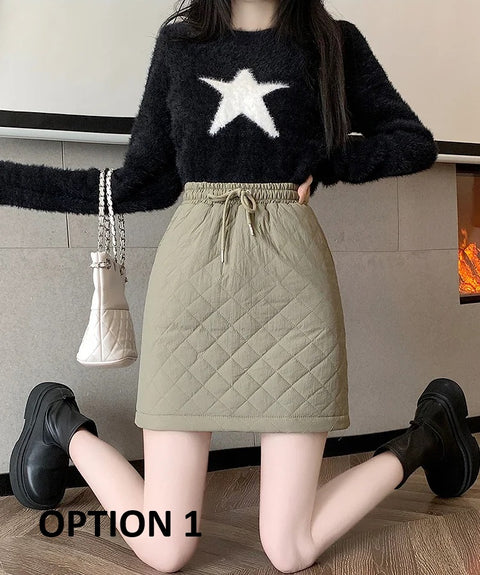 Autumn Winter High Waist A- Line Mini Thick Warm Argyle Plaid Skirt CODE: KAR2766