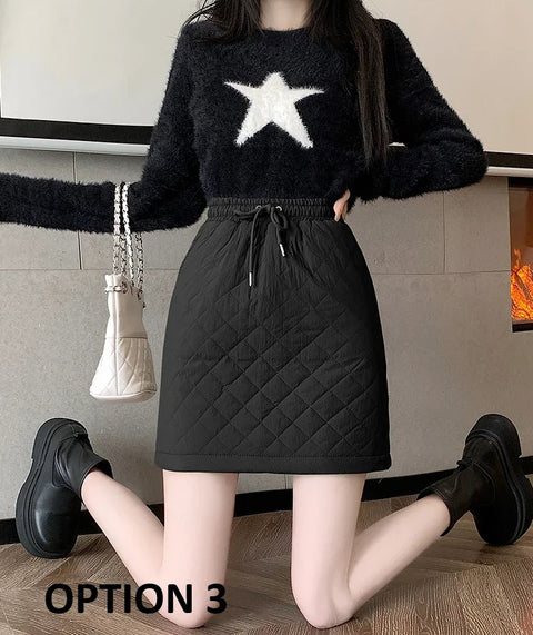 Autumn Winter High Waist A- Line Mini Thick Warm Argyle Plaid Skirt CODE: KAR2766
