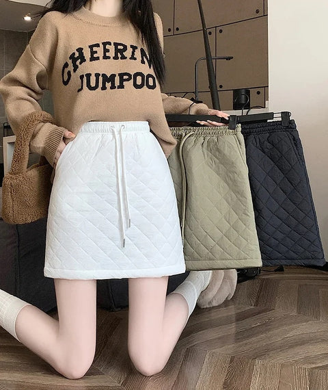 Autumn Winter High Waist A- Line Mini Thick Warm Argyle Plaid Skirt CODE: KAR2766