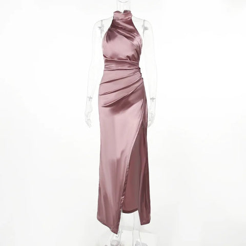 Sexy Sleeveless Long Halter Fall Backless High Split Bodycon Maxi Dress CODE: KAR2767