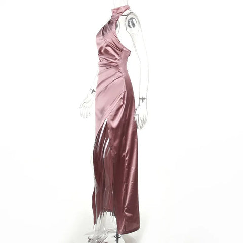 Sexy Sleeveless Long Halter Fall Backless High Split Bodycon Maxi Dress CODE: KAR2767