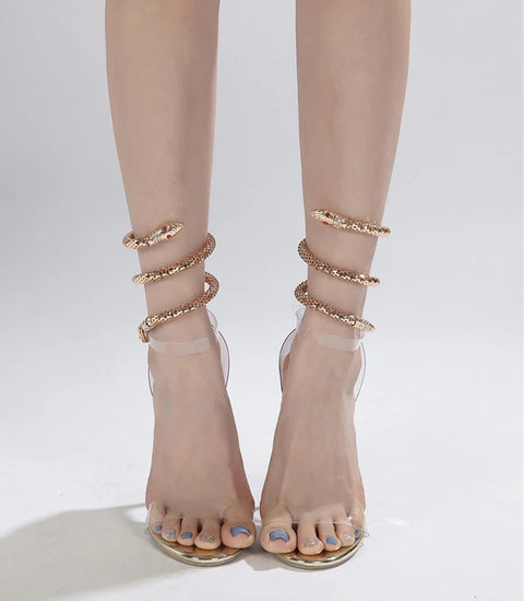 Summer Fashion Ankle Snake Twine Around Accessory Transparent Golden High Heels Sandal CODE: KAR2768